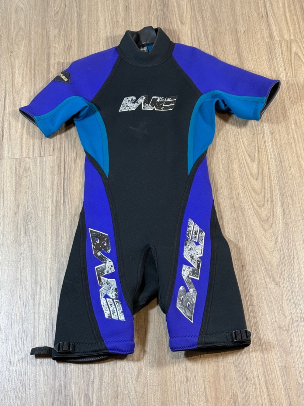 BARE Women's Shorty Wetsuit - Black with Purple & Teal Panels, Size S/P